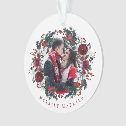 Eerste kerst Mr en Mrs bloemrijke elegante foto Ornament (voorkant)