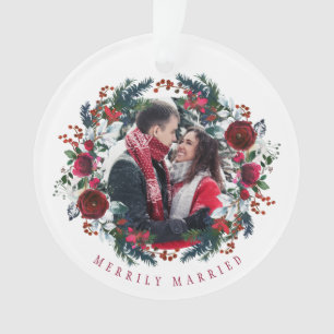 Eerste kerst Mr en Mrs bloemrijke elegante foto Ornament
