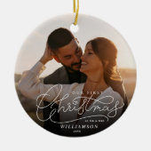 Eerste kerst Mr en Mrs Passen getrouwd trouwfoto Keramisch Ornament (Voorkant)