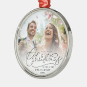 Eerste kerst Mr en Mrs Passen getrouwd trouwfoto Metalen Ornament (Links)