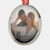 Eerste kerst Mr en Mrs Passen getrouwd trouwfoto Metalen Ornament (Links)