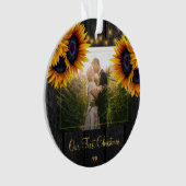 Eerste kerst Mr en Mrs rustieke zonnebloemen foto Ornament (voorkant)