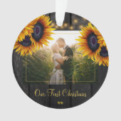 Eerste kerst Mr en Mrs rustieke zonnebloemen foto Ornament (voorkant)