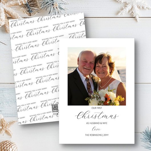 Eerste kerst Mr en Mrs Simple Square Foto Feestdagenkaart