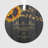 Eerste kerst Mr en Mrs zonnebloem rustieke foto Ornament (achterkant)
