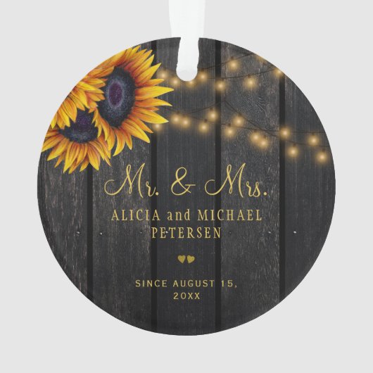 Eerste kerst Mr en Mrs zonnebloem rustieke foto Ornament (achterkant)