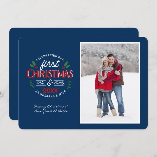 Eerste kerst Mr & Mrs Circle 1 foto | Feestdagenkaart (Voorkant / Achterkant)