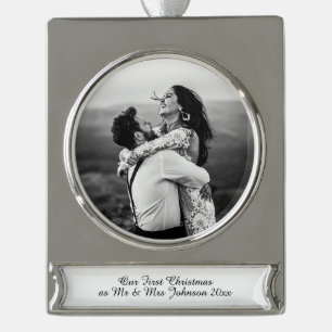 Eerste kerst Mr & Mrs Getrouwd Paar Ornament Verzilverd Banner Ornament
