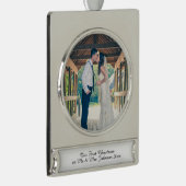Eerste kerst Mr & Mrs Getrouwd Paar Ornament Verzilverd Banner Ornament (Rechts)