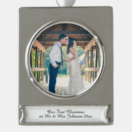 Eerste kerst Mr & Mrs Getrouwd Paar Ornament Verzilverd Banner Ornament