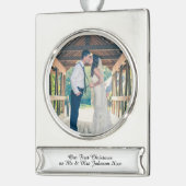 Eerste kerst Mr & Mrs Getrouwd Paar Ornament Verzilverd Banner Ornament (Links)