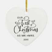 Eerste kerst Mr. Mrs. Photo Heart Christmas Keramisch Ornament (Voorkant)
