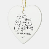 Eerste kerst Mr. Mrs. Photo Heart Christmas Keramisch Ornament (Links)