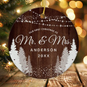 Eerste kerst Mr. Mrs Wood voor Gina Keramisch Ornament