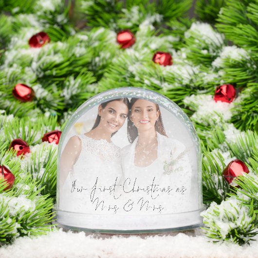 Eerste kerst Mrs. Mrs. 2 Foto Lesbische bruiloft Sneeuwbol (Kerstmis)