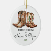 Eerste kerst Nana en Papa Cowboy laarzen Keramisch Ornament (Rechts)