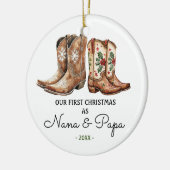 Eerste kerst Nana en Papa Cowboy laarzen Keramisch Ornament (Links)