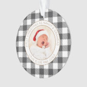 Eerste kerst nanny opa foto naam plaid ornament (voorkant)