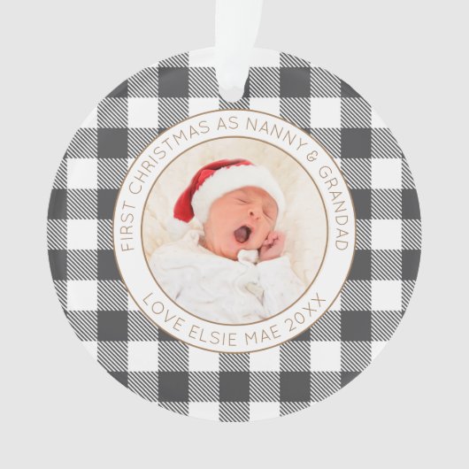 Eerste kerst nanny opa foto naam plaid ornament (voorkant)