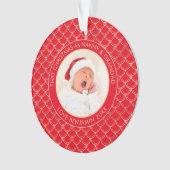 Eerste kerst nanny opa foto rood goud ornament (voorkant)