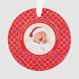 Eerste kerst nanny opa foto rood goud ornament