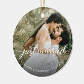 Eerste kerst net getrouwd aangepaste foto namen keramisch ornament (Links)