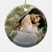 Eerste kerst net getrouwd aangepaste foto namen keramisch ornament (Achterkant)