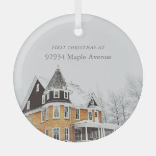 Eerste kerst Nieuw Home Adres Aangepaste foto Glas Ornament