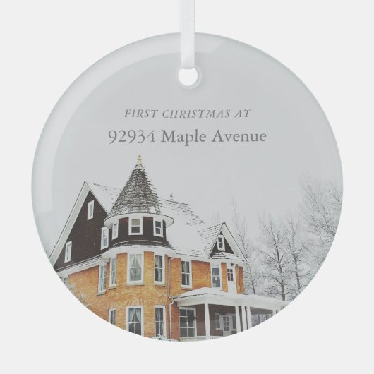 Eerste kerst Nieuw Home Adres Aangepaste foto Glas Ornament (Voorkant)