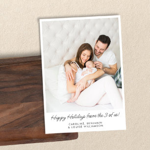 Eerste kerst nieuwe baby familie foto feestdagenkaart
