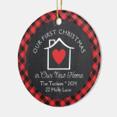 Eerste kerst Nieuwe Home Heart Plaid Krijtbord Keramisch Ornament (Links)