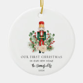 Eerste kerst Nieuwe Home Notenkraker Script Keramisch Ornament (Voorkant)