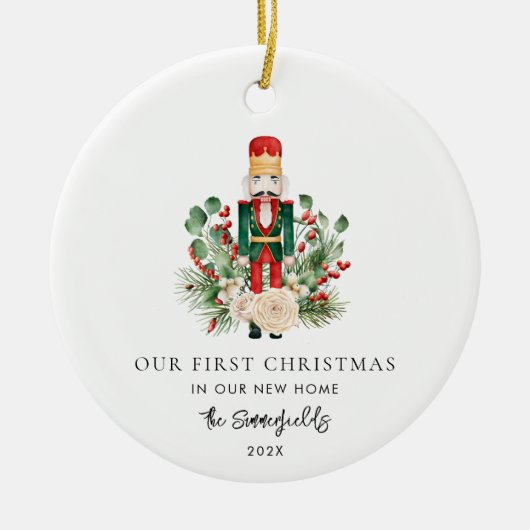 Eerste kerst Nieuwe Home Notenkraker Script Keramisch Ornament (Voorkant)