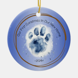 Eerste kerst Nieuwe Home poot print quote blauw Keramisch Ornament