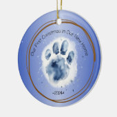 Eerste kerst Nieuwe Home poot print quote blauw Keramisch Ornament (Links)