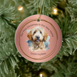 Eerste kerst Nieuwe Home quote roos goldendoodle Keramisch Ornament