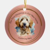 Eerste kerst Nieuwe Home quote roos goldendoodle Keramisch Ornament (Voorkant)