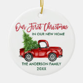 Eerste kerst Nieuwe Home Rode Vrachtwagen FOTO Keramisch Ornament (Voorkant)