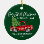 Eerste kerst Nieuwe Home Truck Groene FOTO Keramisch Ornament (Voorkant)