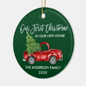 Eerste kerst Nieuwe Home Truck Groene FOTO Keramisch Ornament (Links)