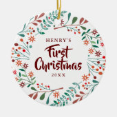 Eerste kerst nieuwe huisdier hond kat foto bloem keramisch ornament (Voorkant)