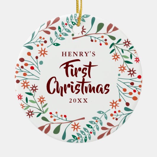 Eerste kerst nieuwe huisdier hond kat foto bloem keramisch ornament (Voorkant)