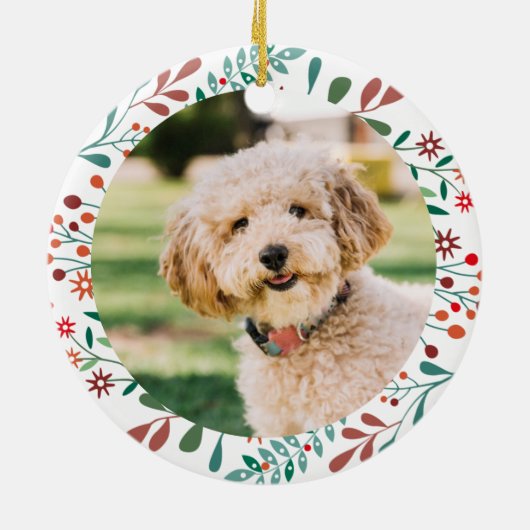 Eerste kerst nieuwe huisdier hond kat foto bloem keramisch ornament (Achterkant)