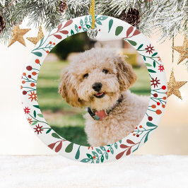 Eerste kerst nieuwe huisdier hond kat foto bloem keramisch ornament