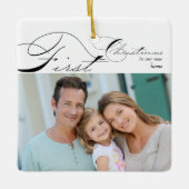 Eerste kerst Nieuwe startfoto legant kalligrafie Keramisch Ornament (Voorkant)