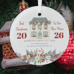 Eerste kerst nieuwe thuis familie rustiek glas ornament