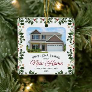 Eerste kerst nieuwe thuis foto ornament