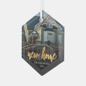 Eerste kerst nieuwe thuis gouden script foto glas ornament (Voorkant links)