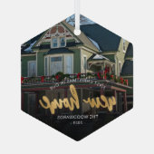 Eerste kerst nieuwe thuis gouden script foto glas ornament (Achterkant)