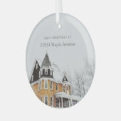 Eerste kerst nieuwe thuisadres aangepaste foto glas ornament (Voorkant links)